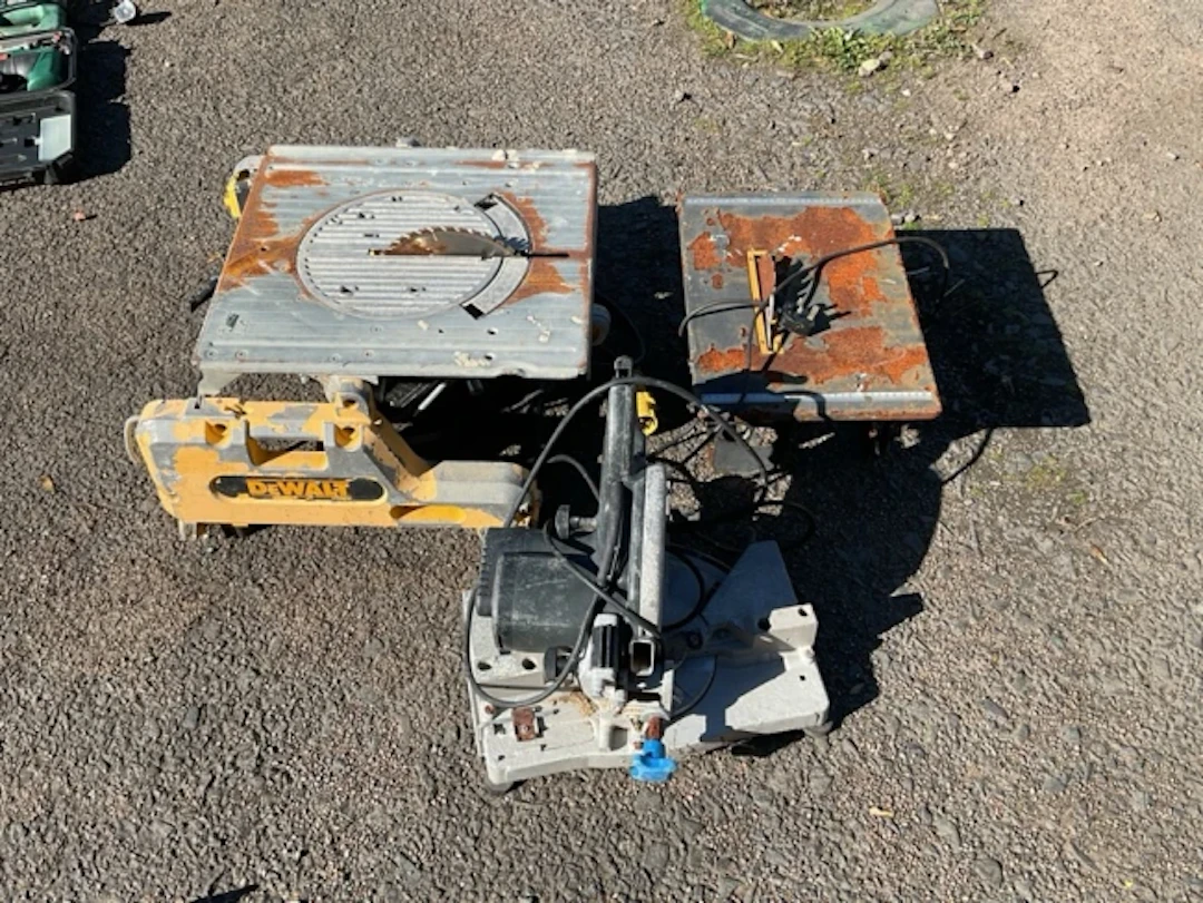 A DeWalt flip-over electric sawbench on stand; an Elu electric mitre