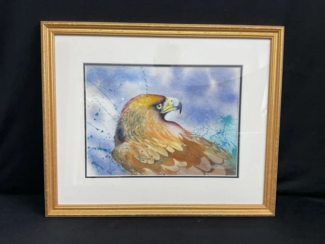 Charles Kelly, watercolour, head and shoulders of a Golden Eagle