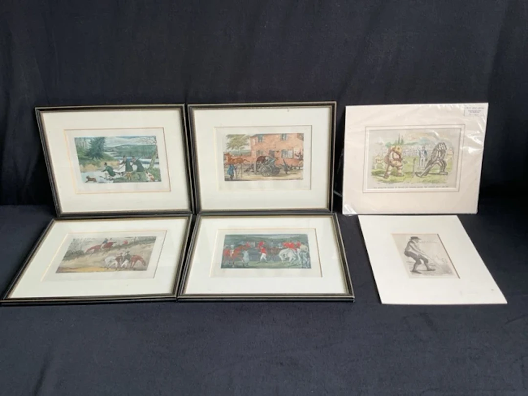 Henry Alken, four framed coloured prints, two hunting subjects, winter