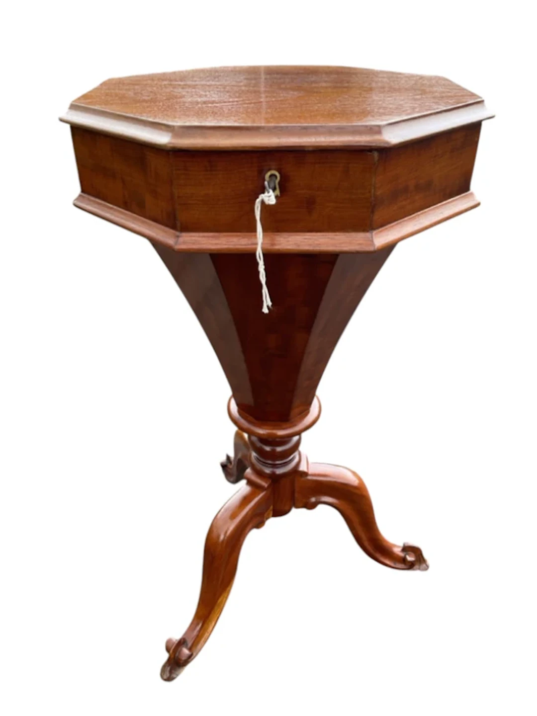 A Victorian mahogany sewing table with octagonal moulded hinged cover