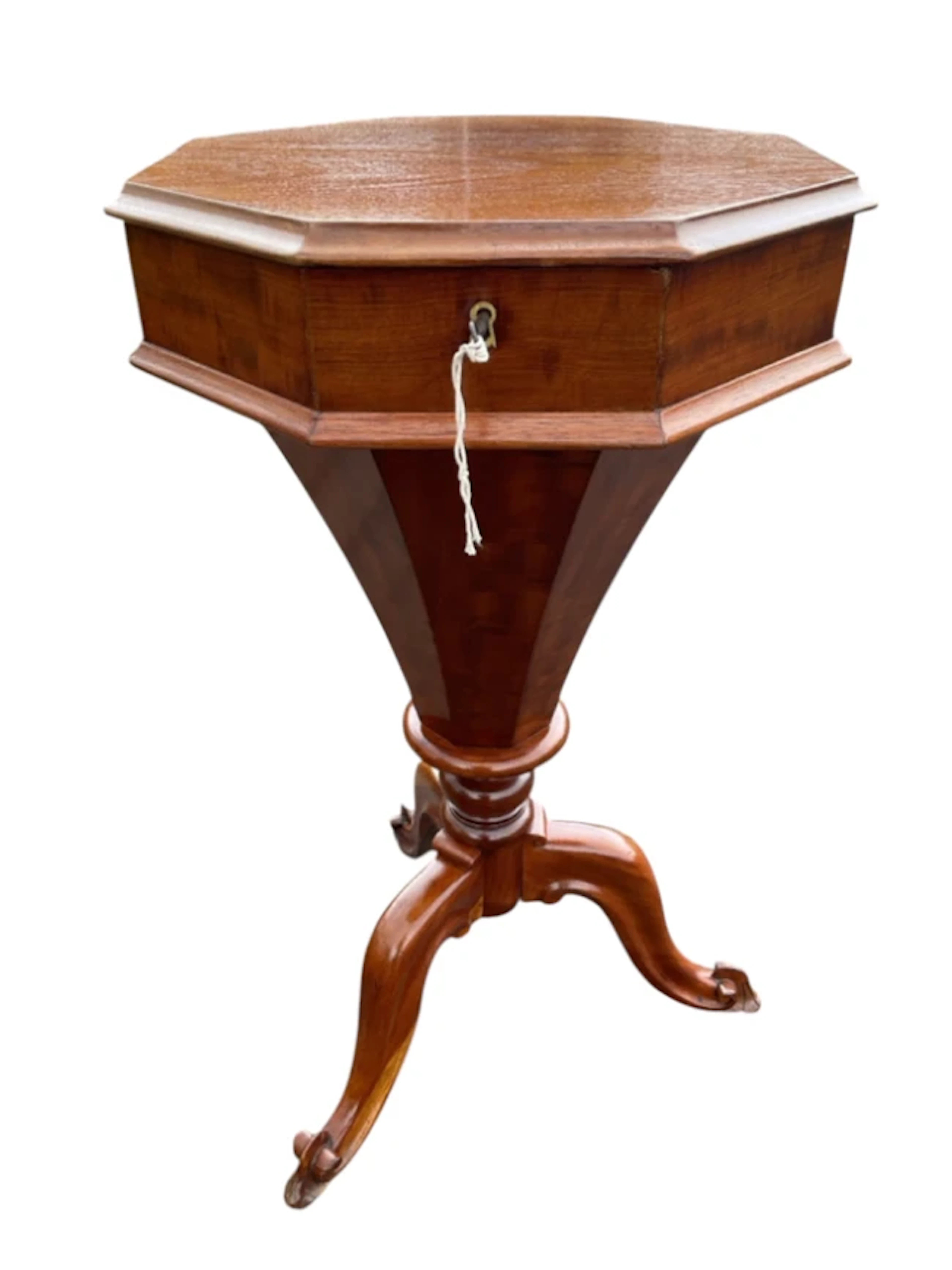 A Victorian mahogany sewing table with octagonal moulded hinged cover