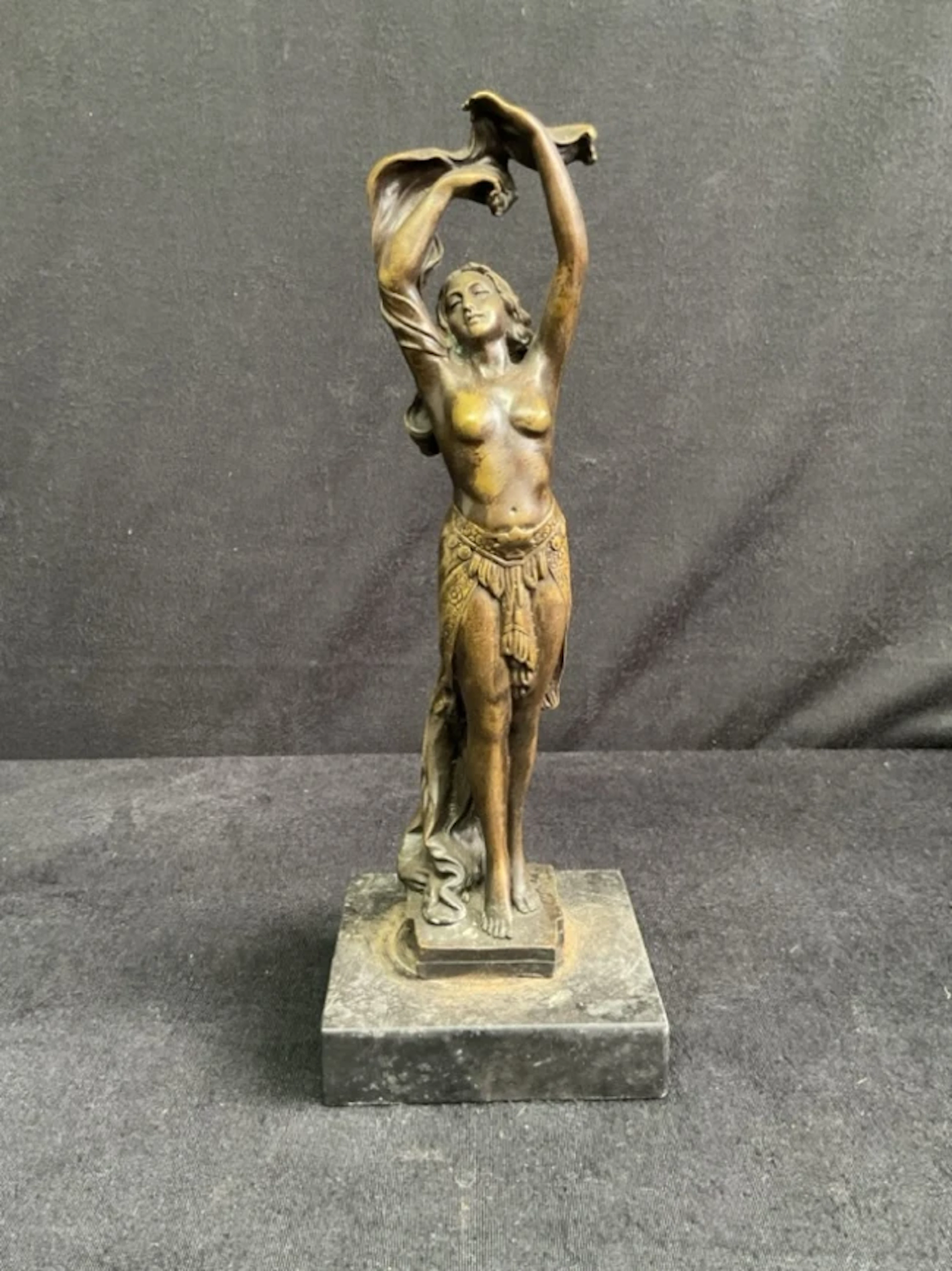 Auguste Rubin, art nouveau style bronze figure of a semi-nude scarf