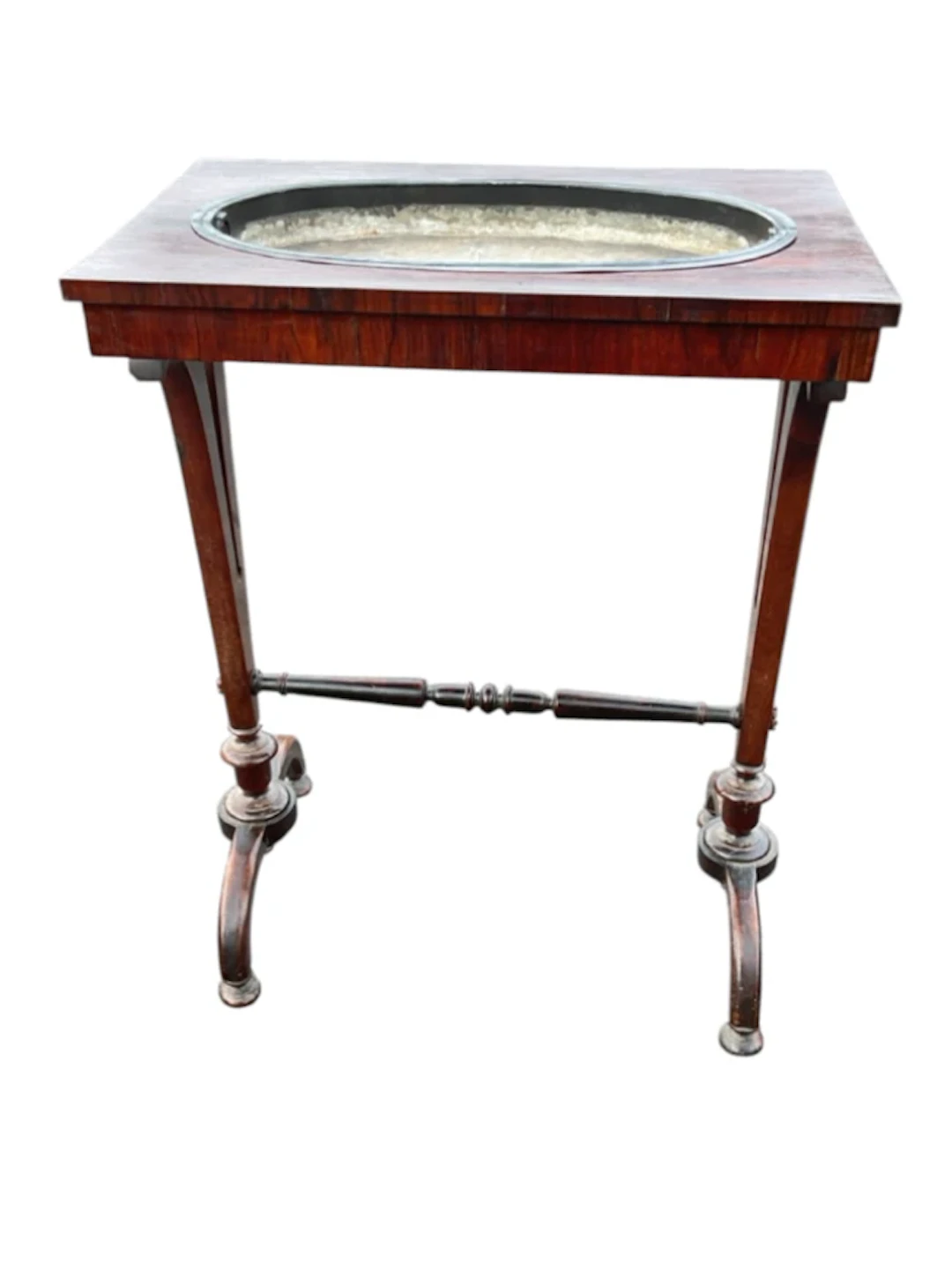 A William IV rosewood crocus table with rectangular top having recessed
