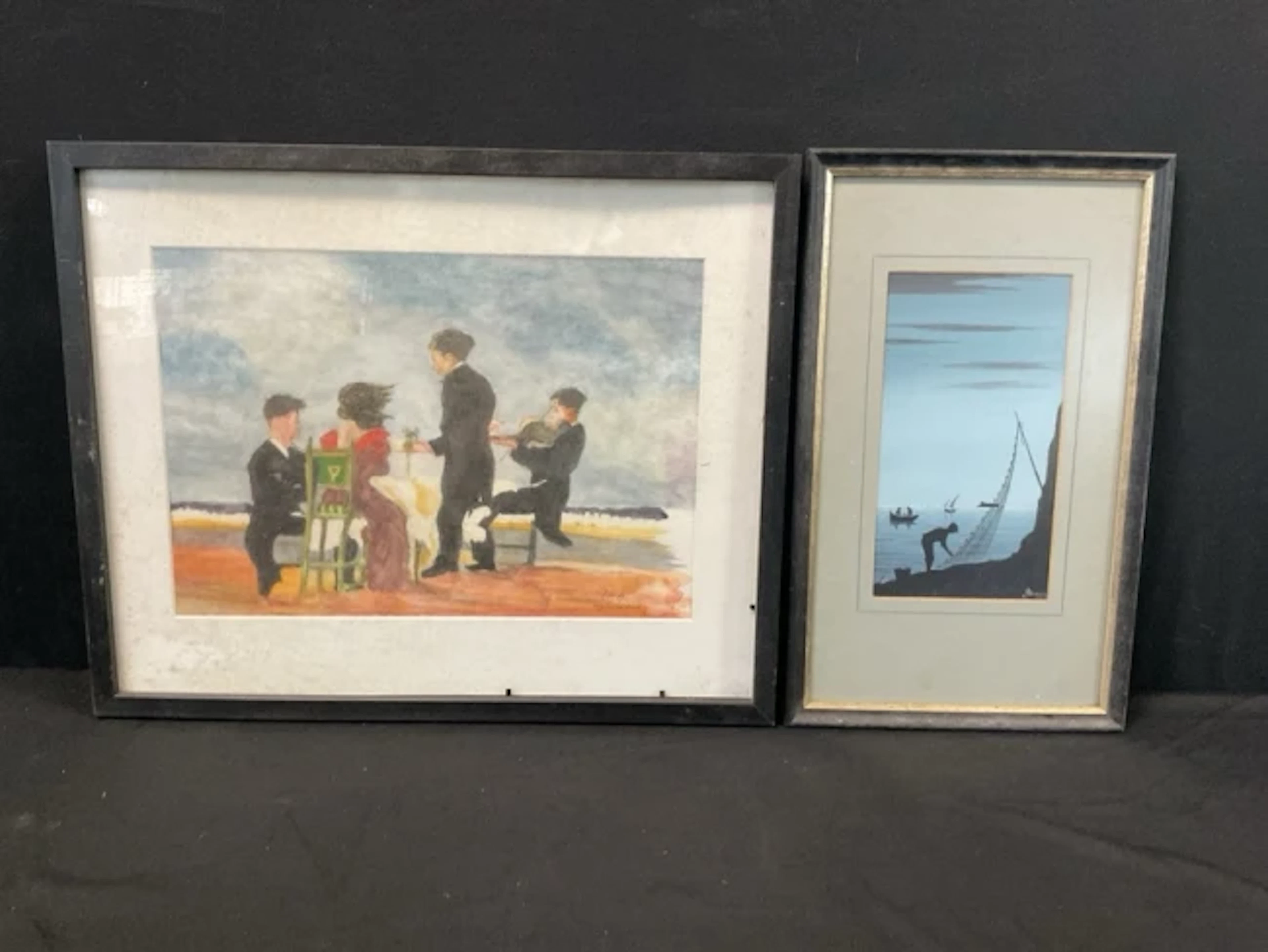 J Murphy after Vettriano, watercolour, figures dining on the beach