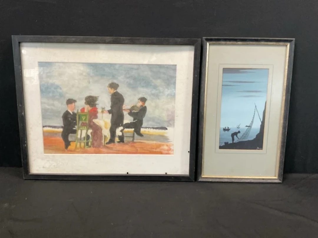 J Murphy after Vettriano, watercolour, figures dining on the beach