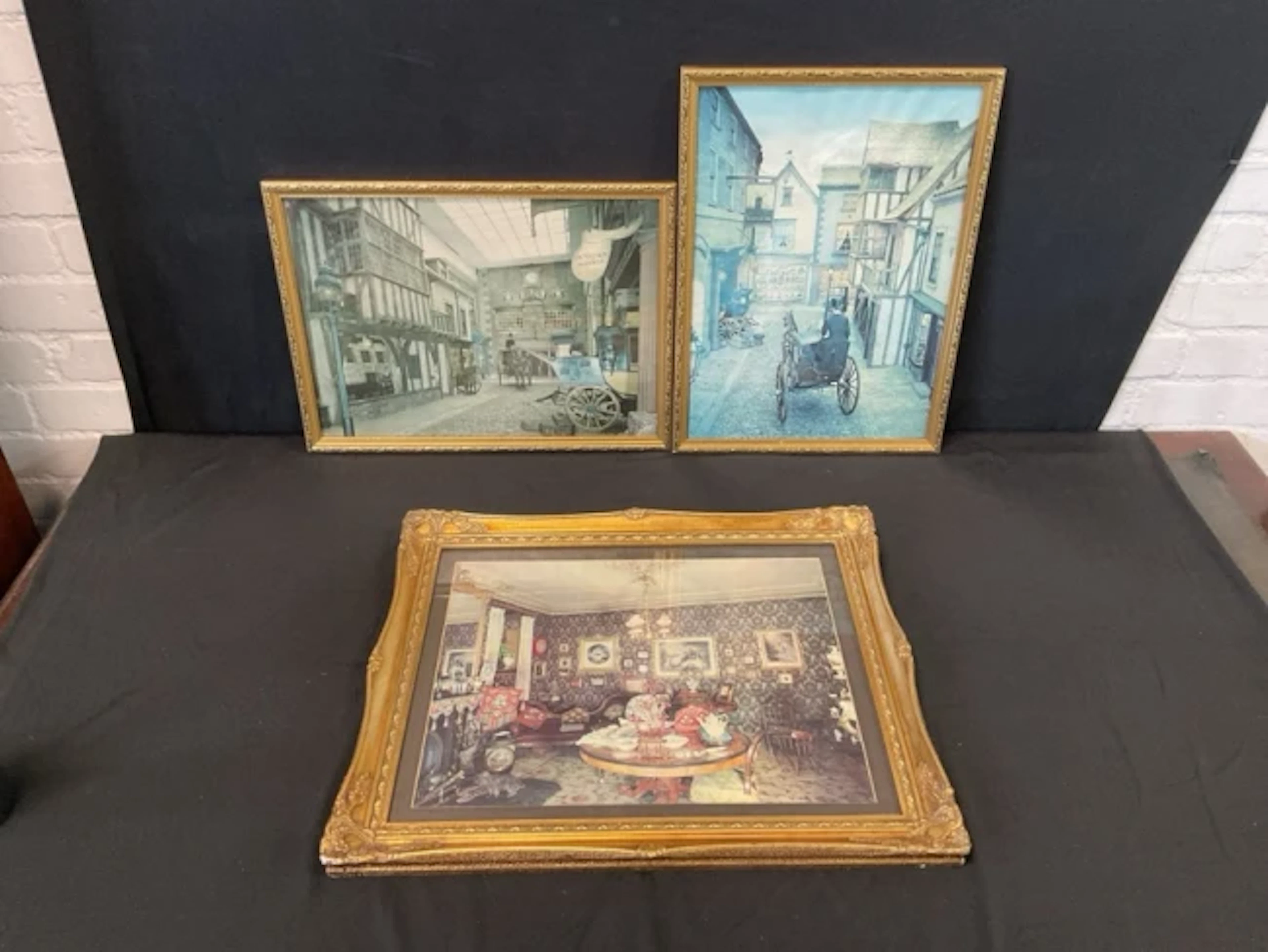 Three photographic coloured prints - A Victorian interior, and reconstructed