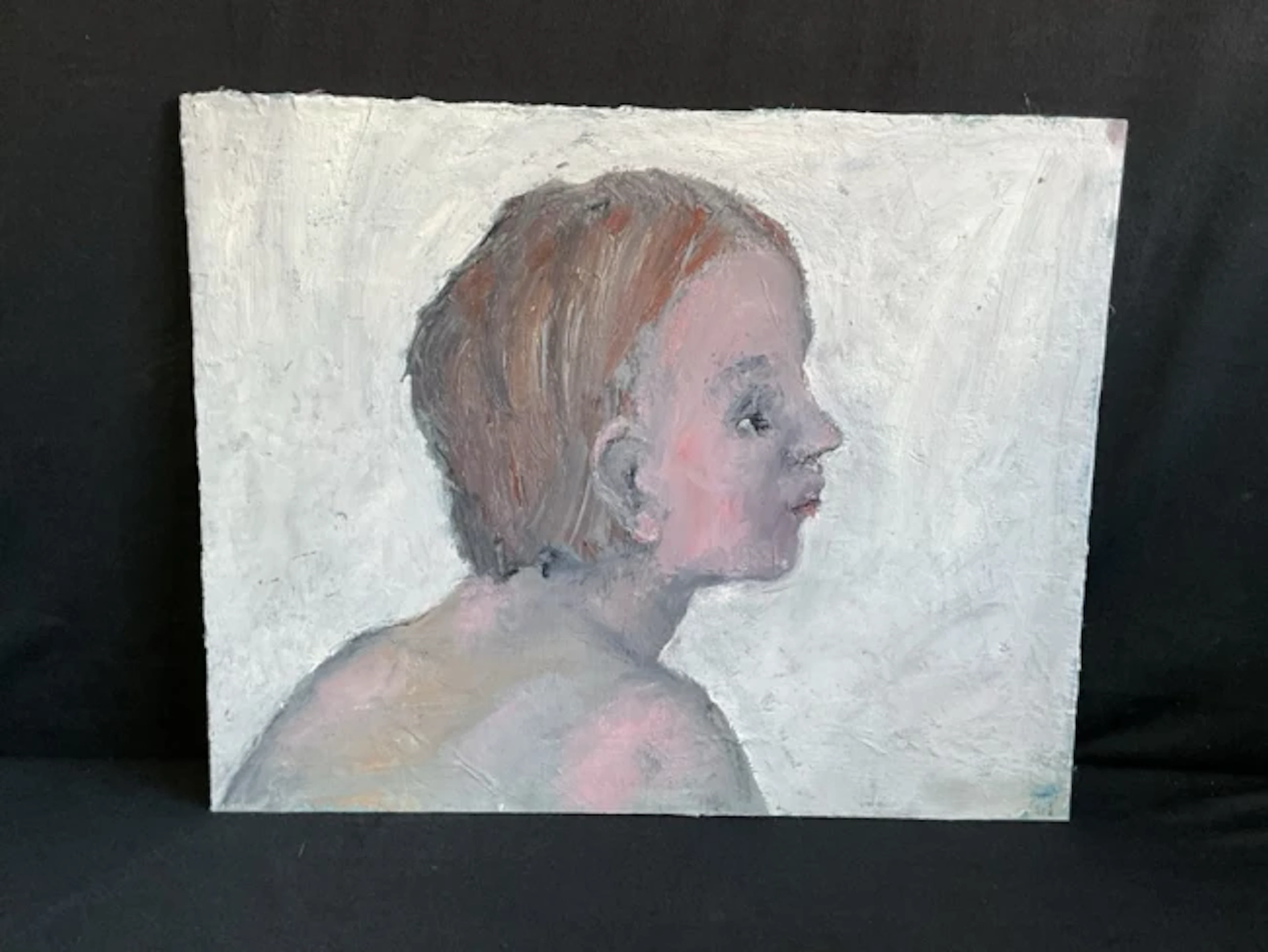 Style of Tracey Emin, oil on board, profile bust portrait, bearing