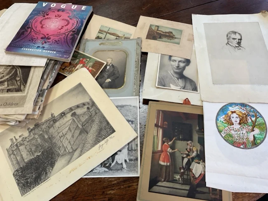 Miscellaneous prints and paper ephemera - a Walter Scott etching