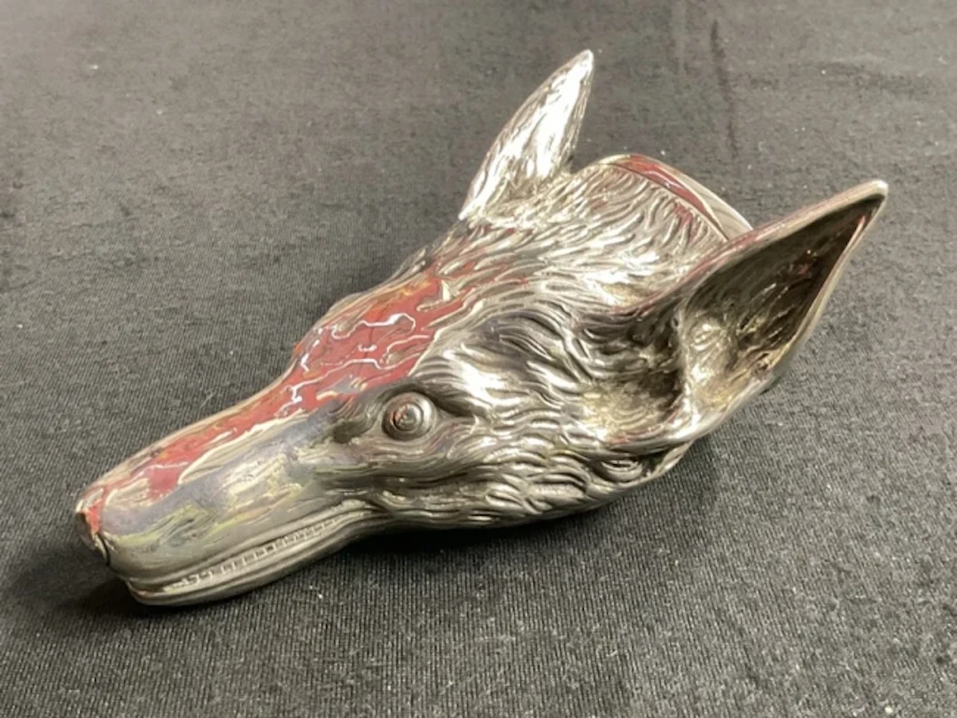 A hallmarked cast silver fox mask stirrup cup, 1936 by CJ Vander Ltd