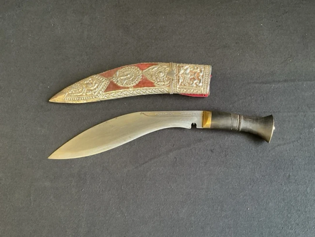A Gurkha presentation kukri with brass mounted rosewood handle engraved