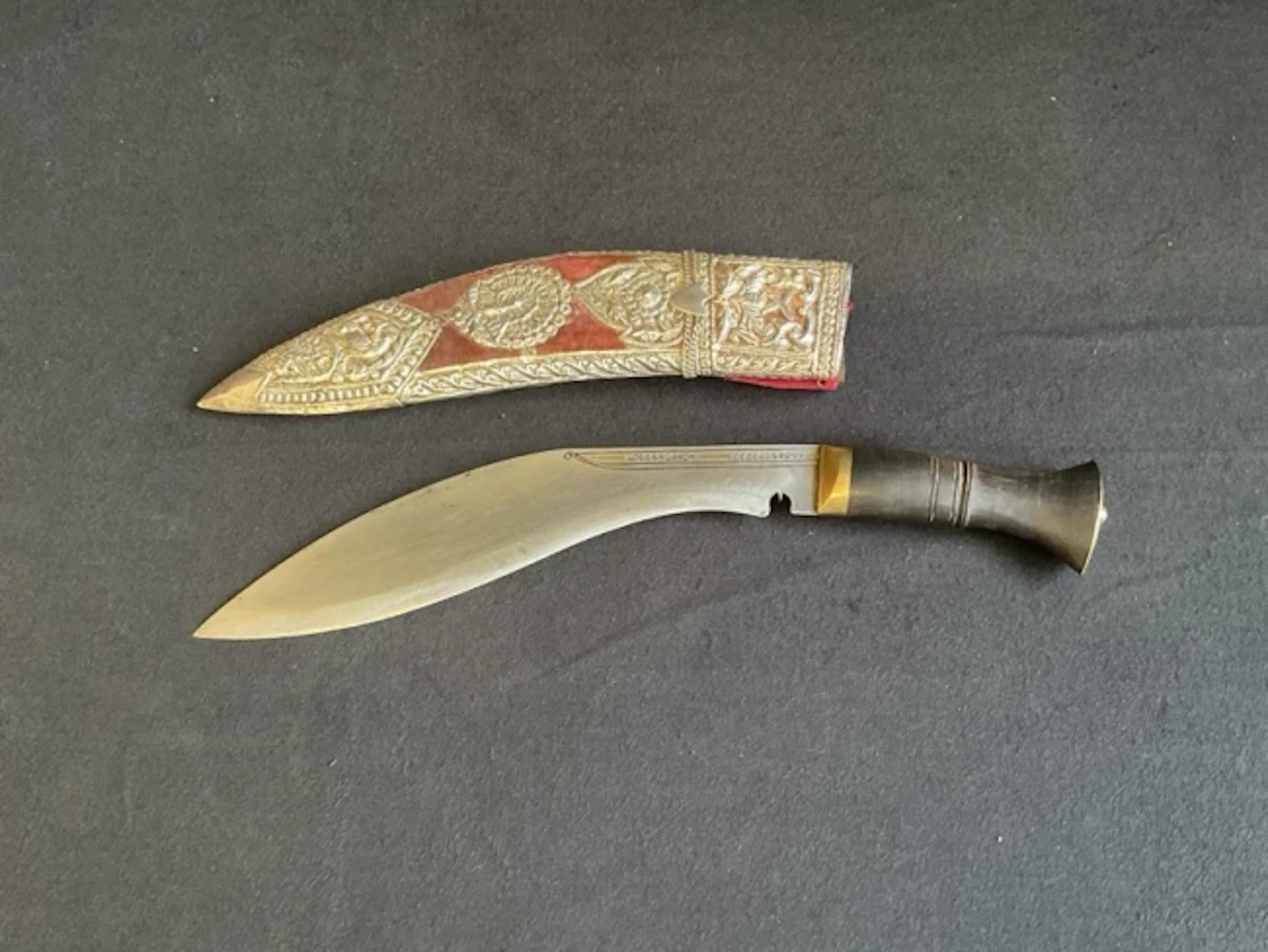 A Gurkha presentation kukri with brass mounted rosewood handle engraved
