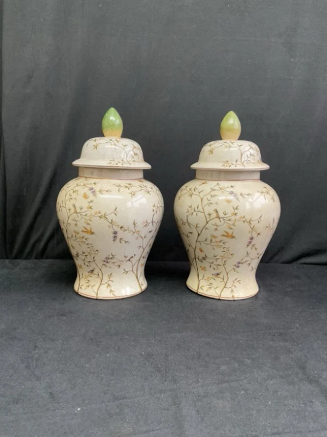 A pair of India Jane crackle glazed ceramic Chinese style baluster