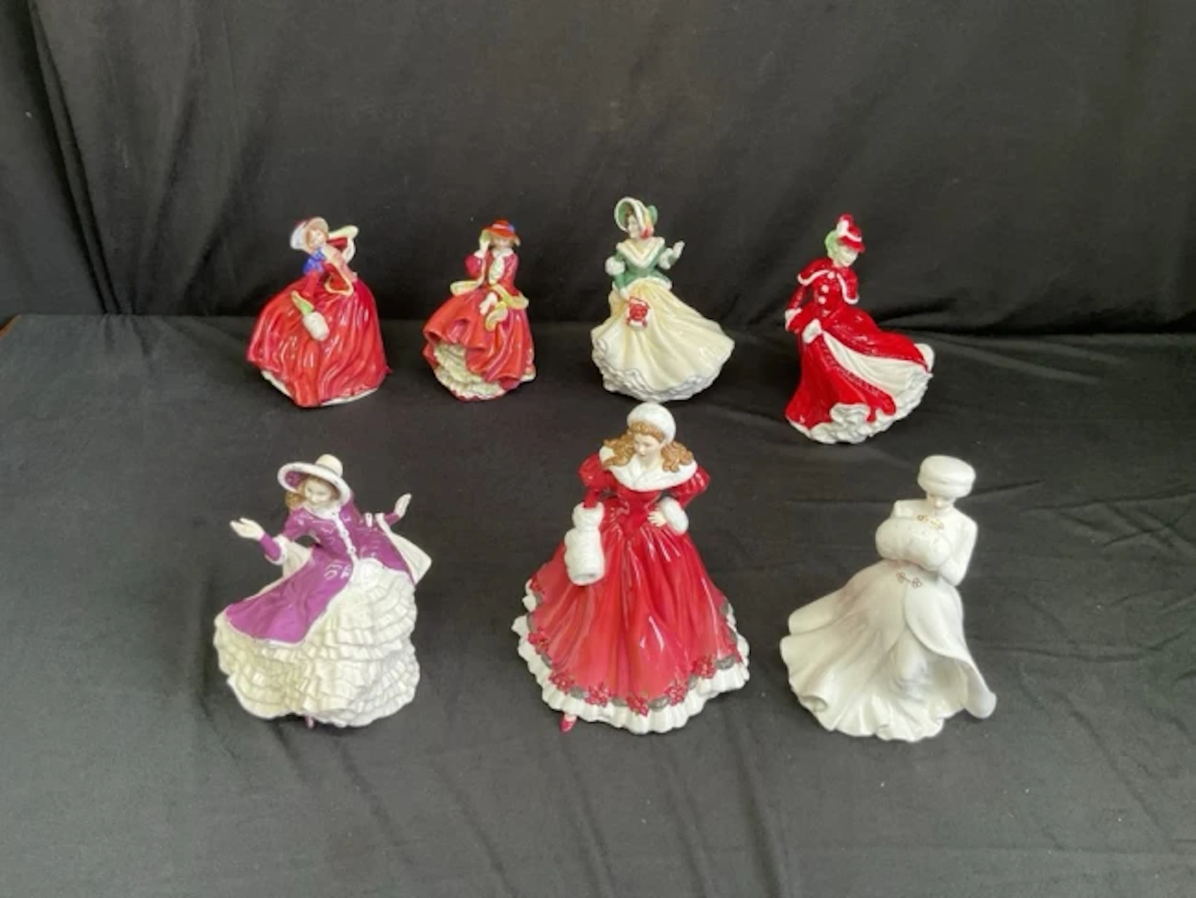 Royal Doulton ladies - Autumn Breezes, Top o’ the Hill, Christmas