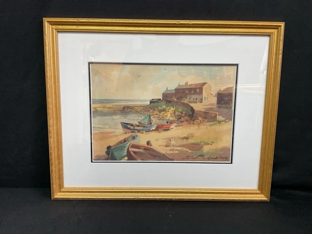 Ronald Lambert Moore, watercolour, Craster Northumberland, bearing