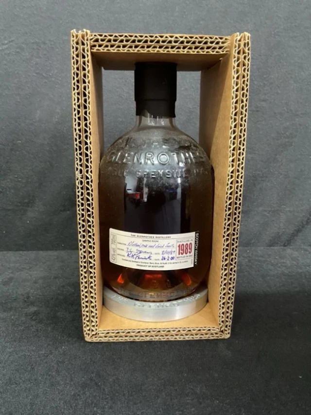 A bottle of Glenrothes single malt Speyside whisky, the 1989 distilled