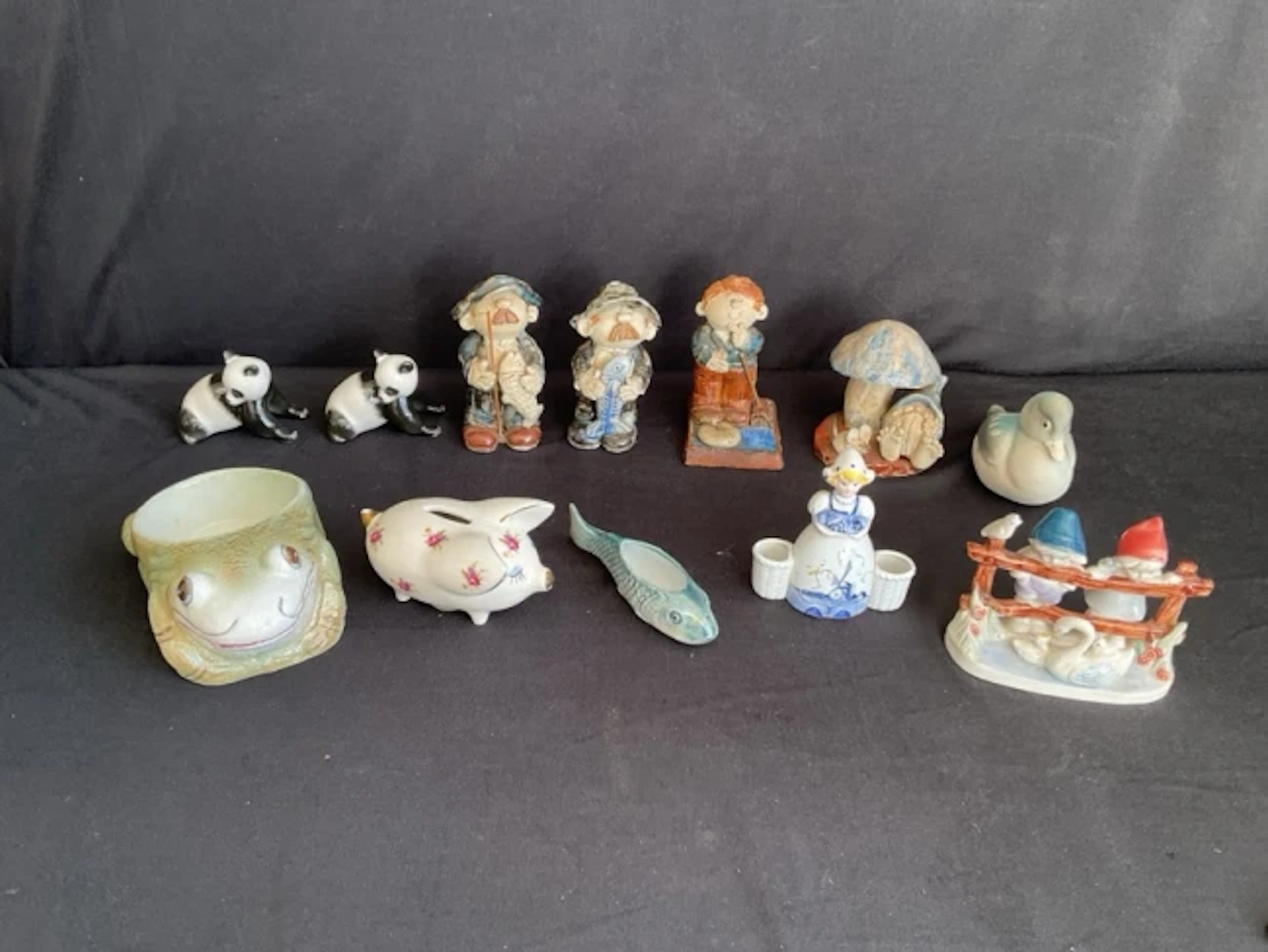 Miscellaneous ceramic figures including a pair of Lomonosov pandas