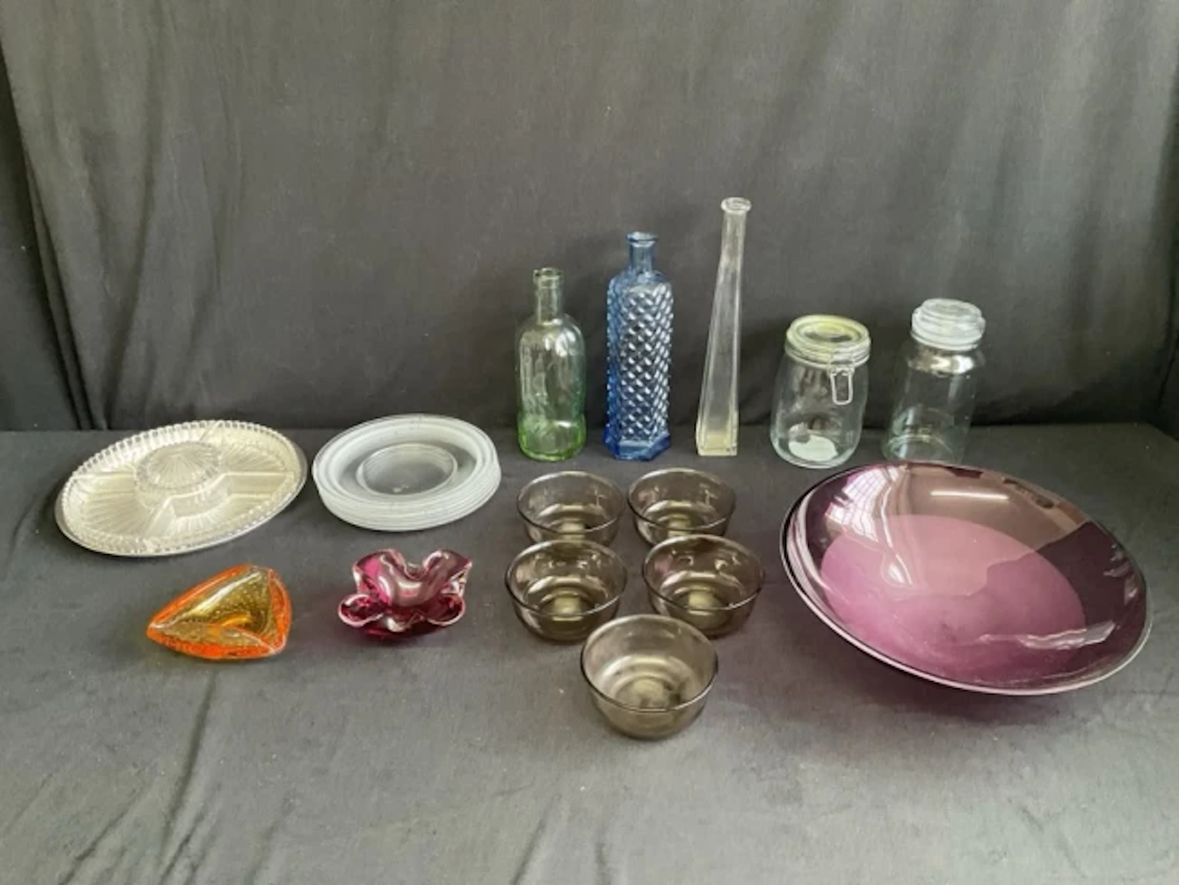 Miscellaneous glass - a divisioned entrée dish on silver plated base
