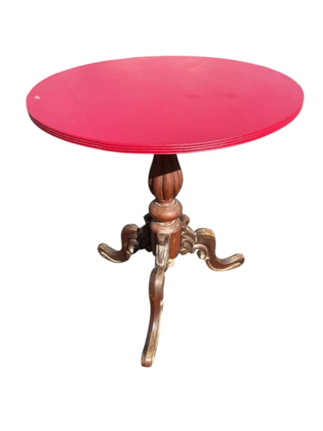 A circular C19th mahogany occasional table with ribbed edged to painted
