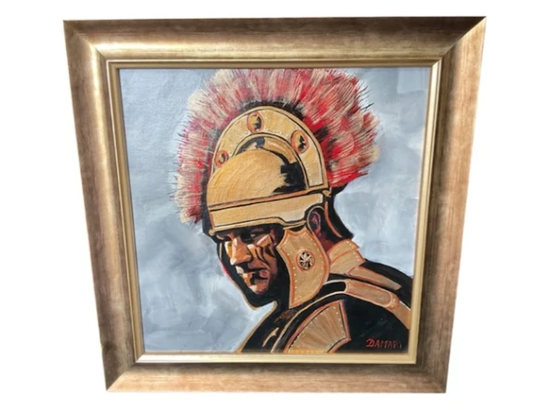 John Damari, acrylic enhanced print, bust portrait of a centurion