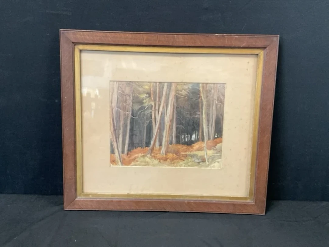 Arthur Richardson, watercolour, autumnal woodland landscape in a clearing