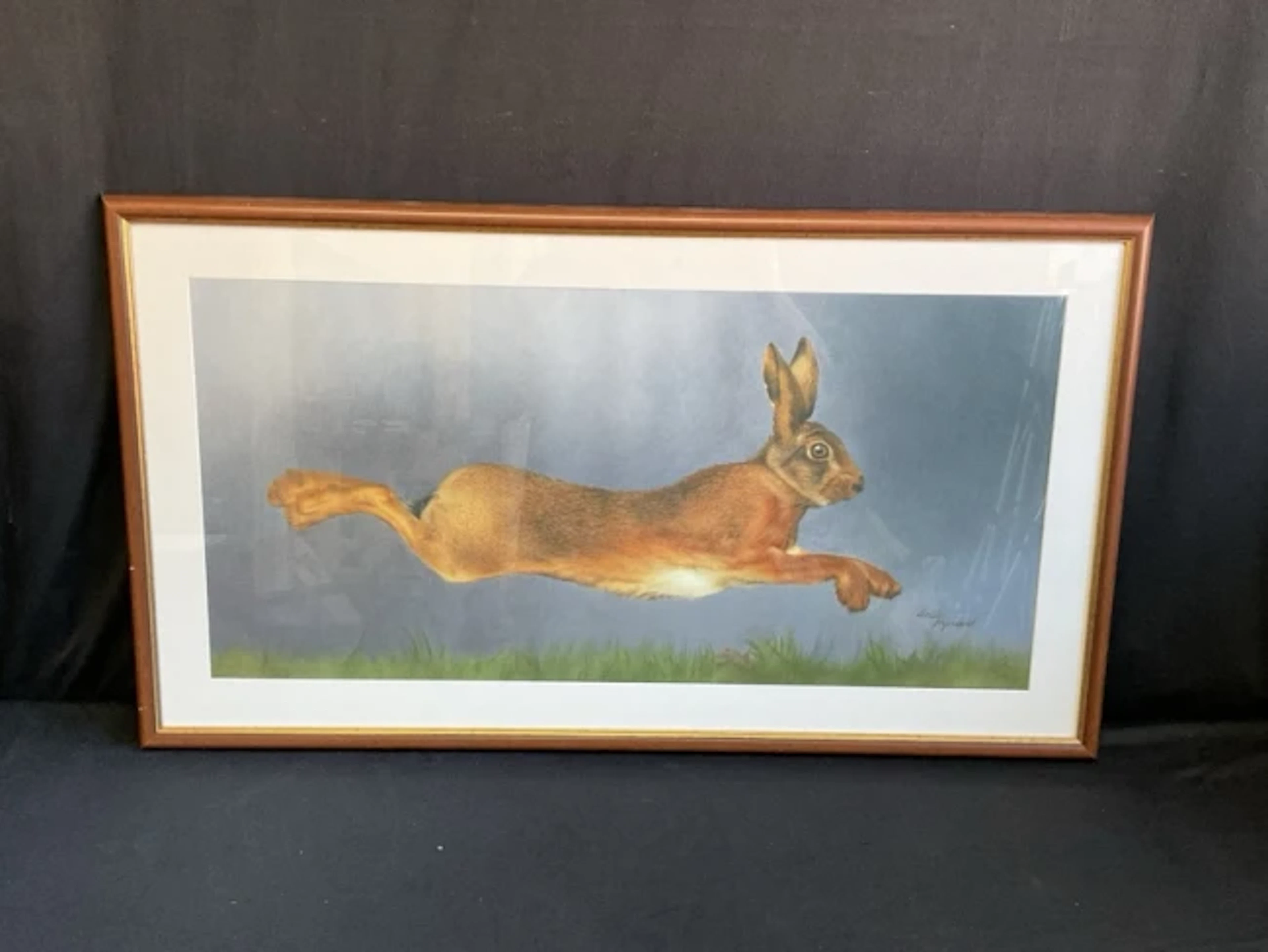 Sally Hynard, coloured print, a running hare, signed in the print
