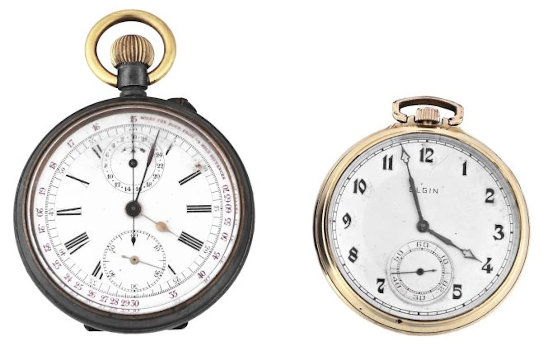 A lot of two pocket watches, including a Swiss two register chronograph