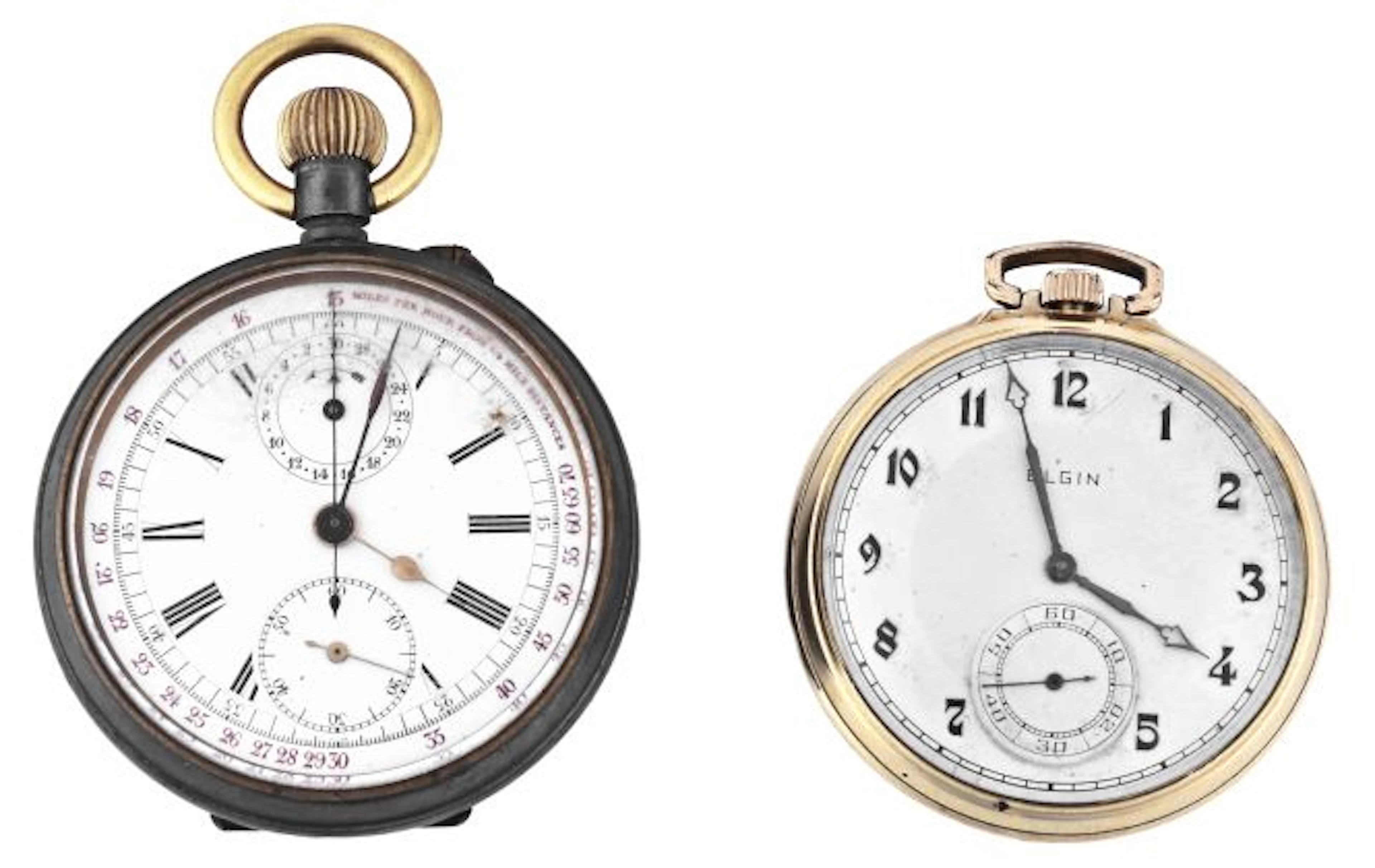 A lot of two pocket watches, including a Swiss two register chronograph