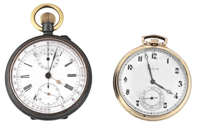 A lot of two pocket watches, including a Swiss two register chronograph