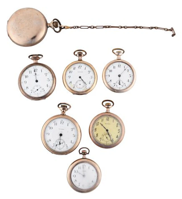 A lot of 7 pocket watches in gold filled cases