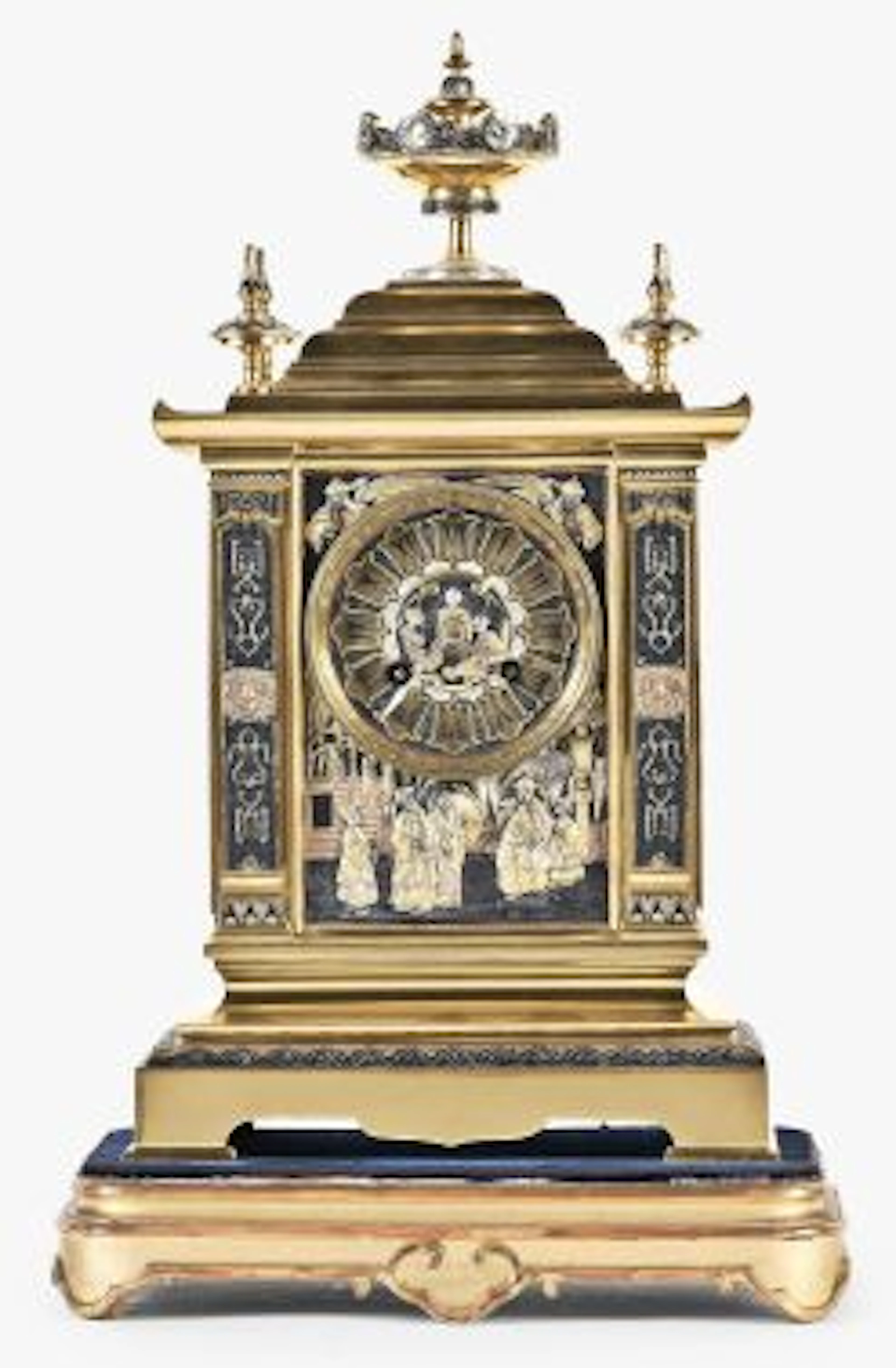 An unusual late 19th century French mantel clock with Japanesque ornament