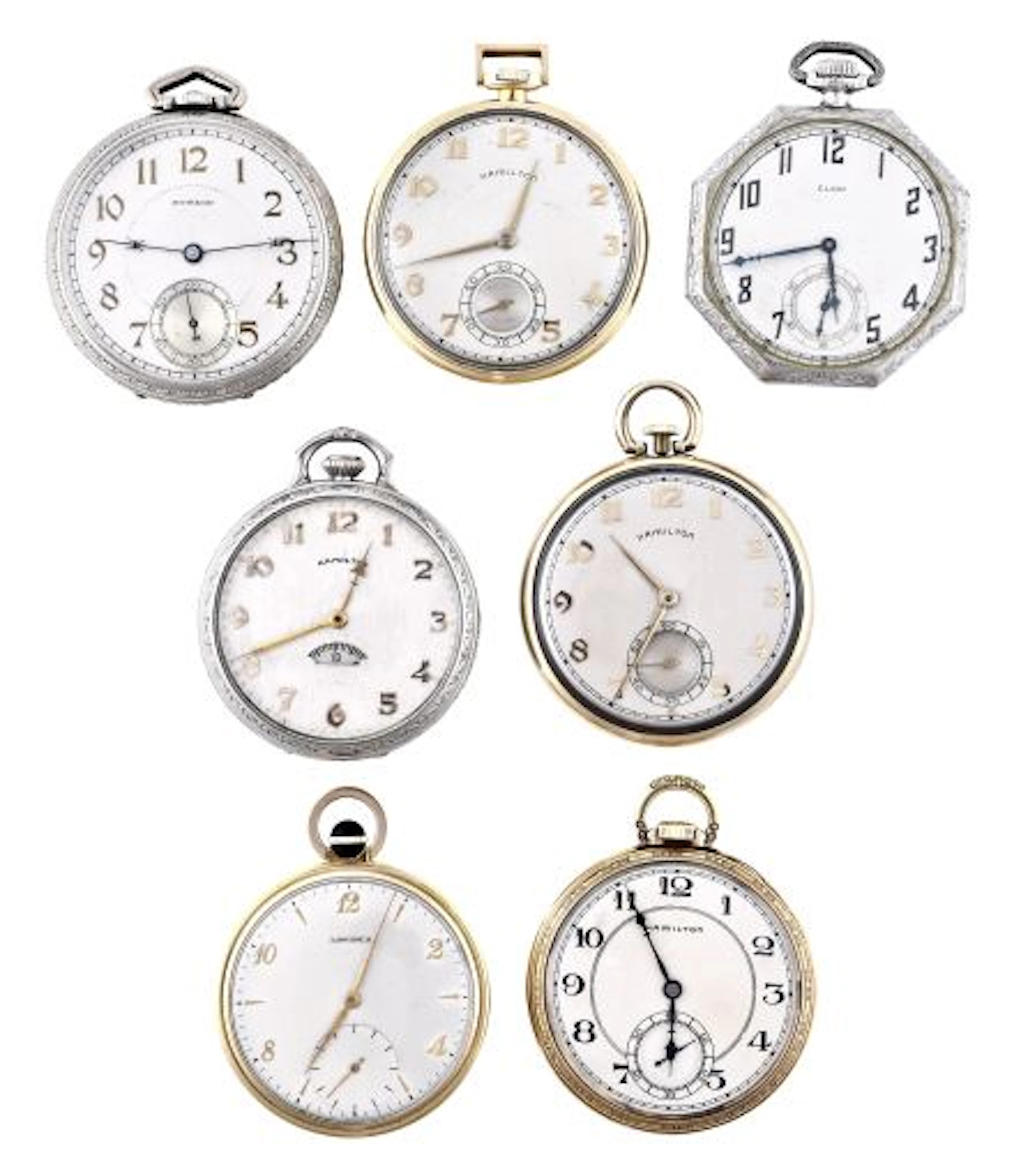 A lot of seven American and European pocket watches