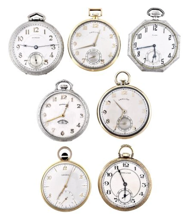 A lot of seven American and European pocket watches