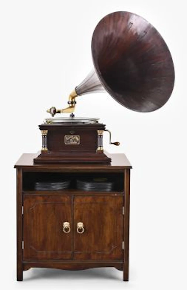 A Victor phonograph with wood horn