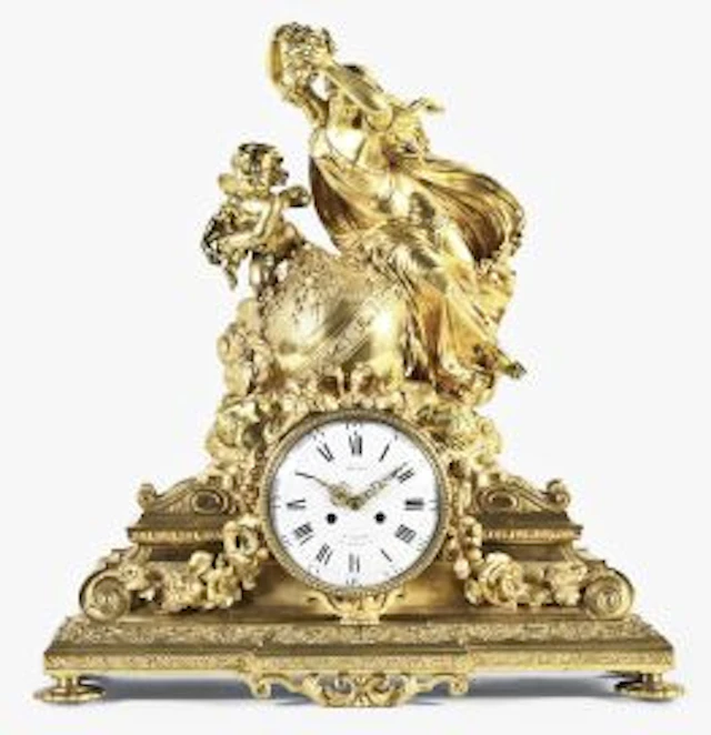 A monumental late 19th century French gilt bronze figural mantel clock