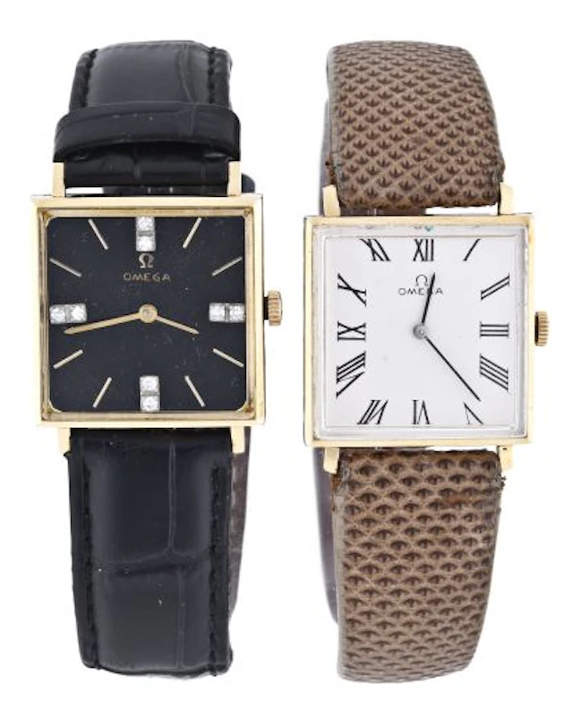 A lot of two mid 20th century gold Omega wrist watches