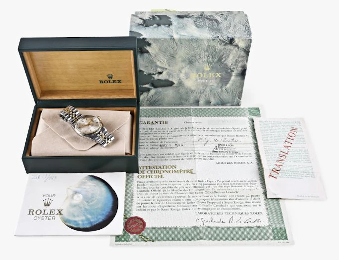 A late 20th century Rolex ref.1601 Datejust wrist watch with box and papers