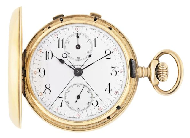 A late 19th century gold split seconds pocket chronograph by Agassiz