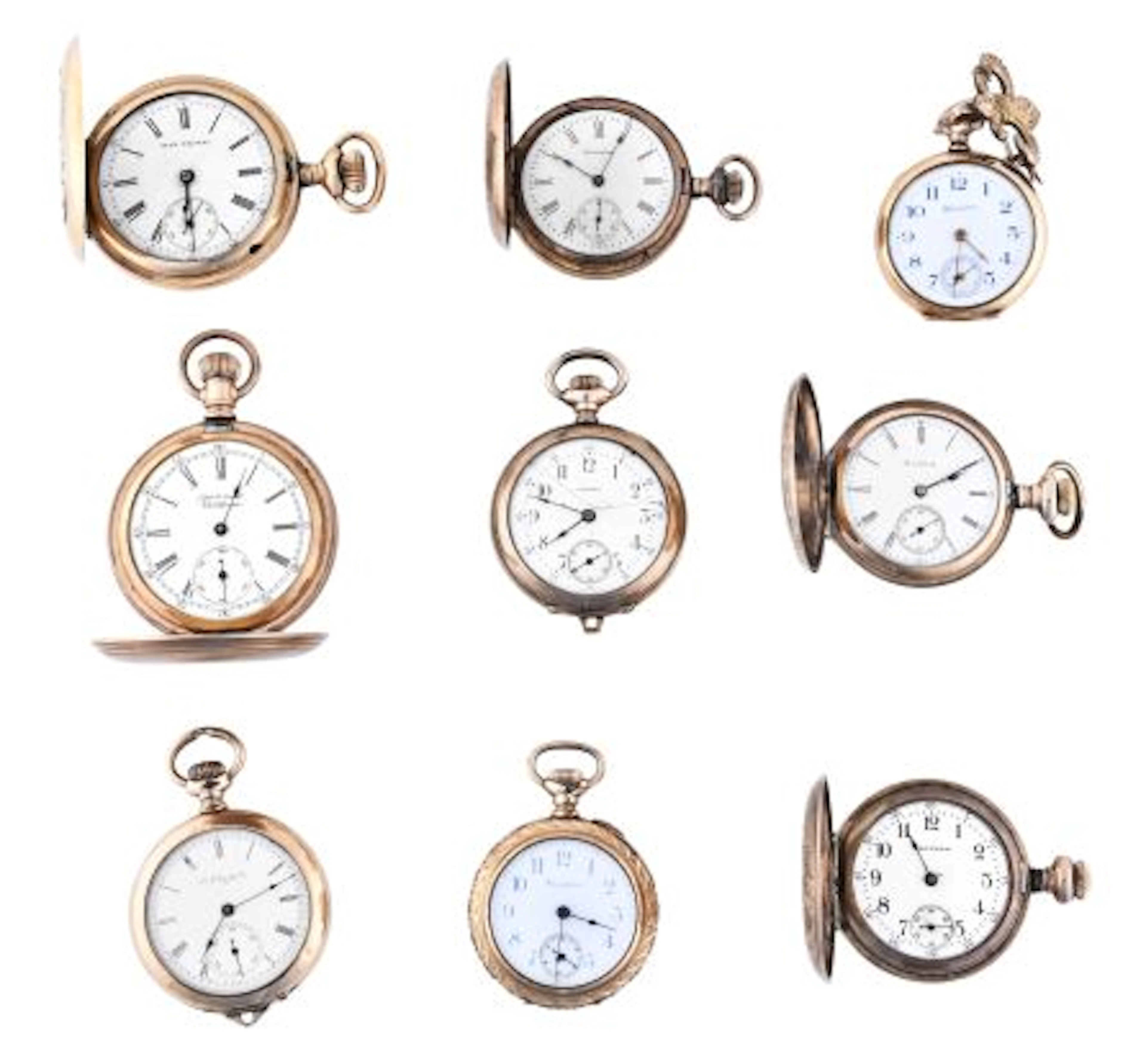 A lot of nine pocket watches in gold-filled cases