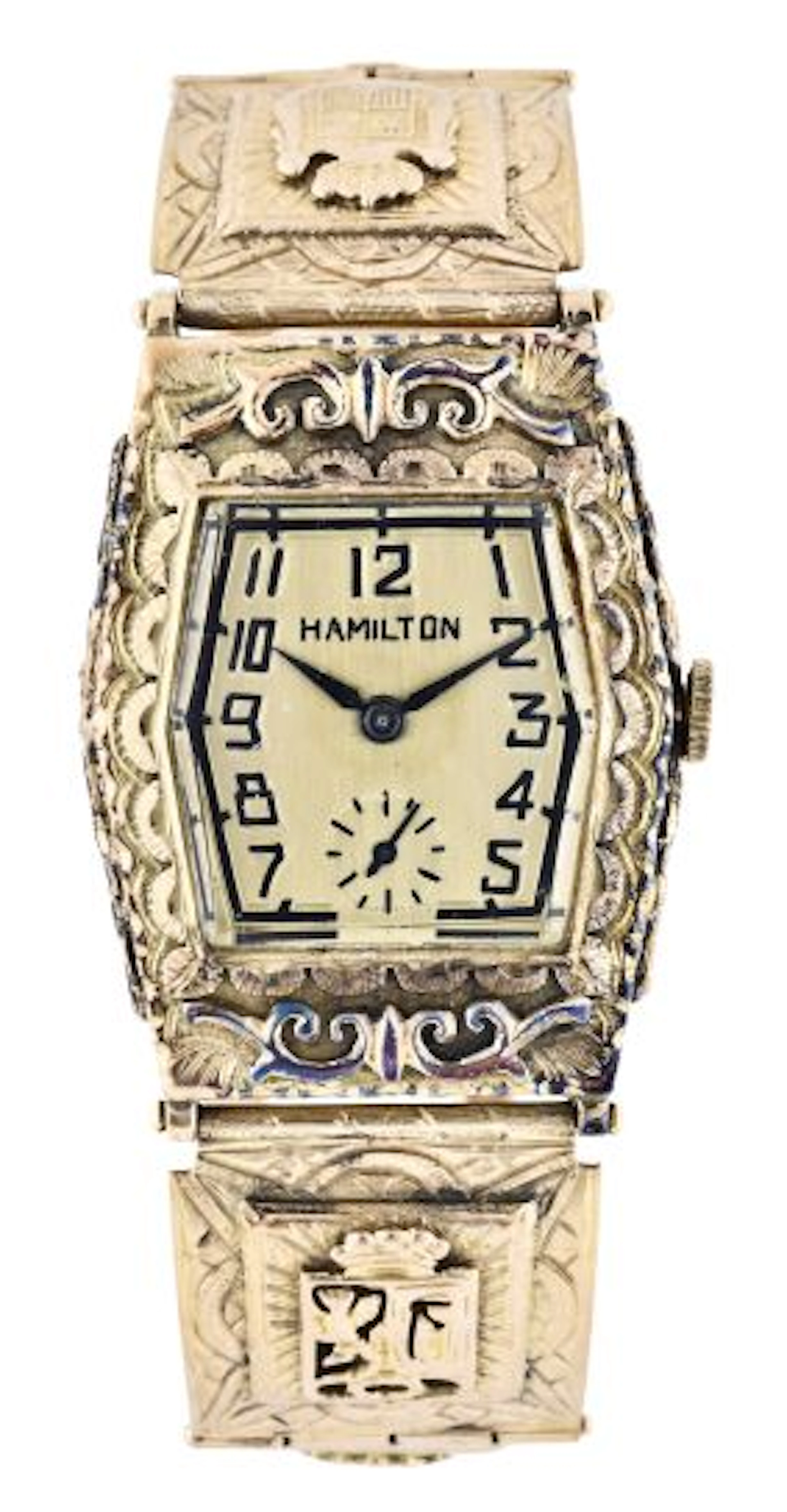 A mid 20th century Hamilton wrist watch with custom made gold case and bracelet