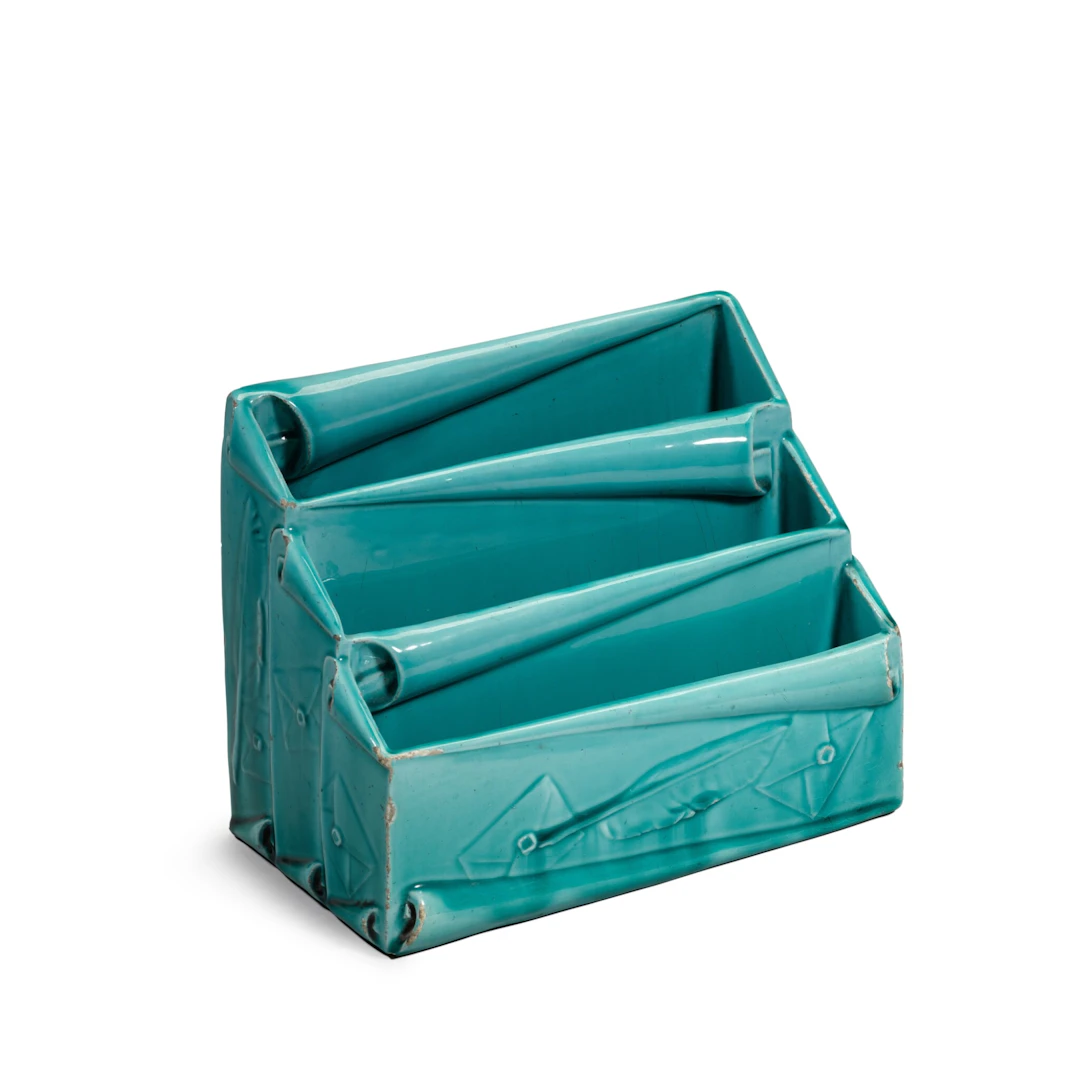 A Clément Massier (Golfe Juan) turquoise-glazed majolica letter holder
