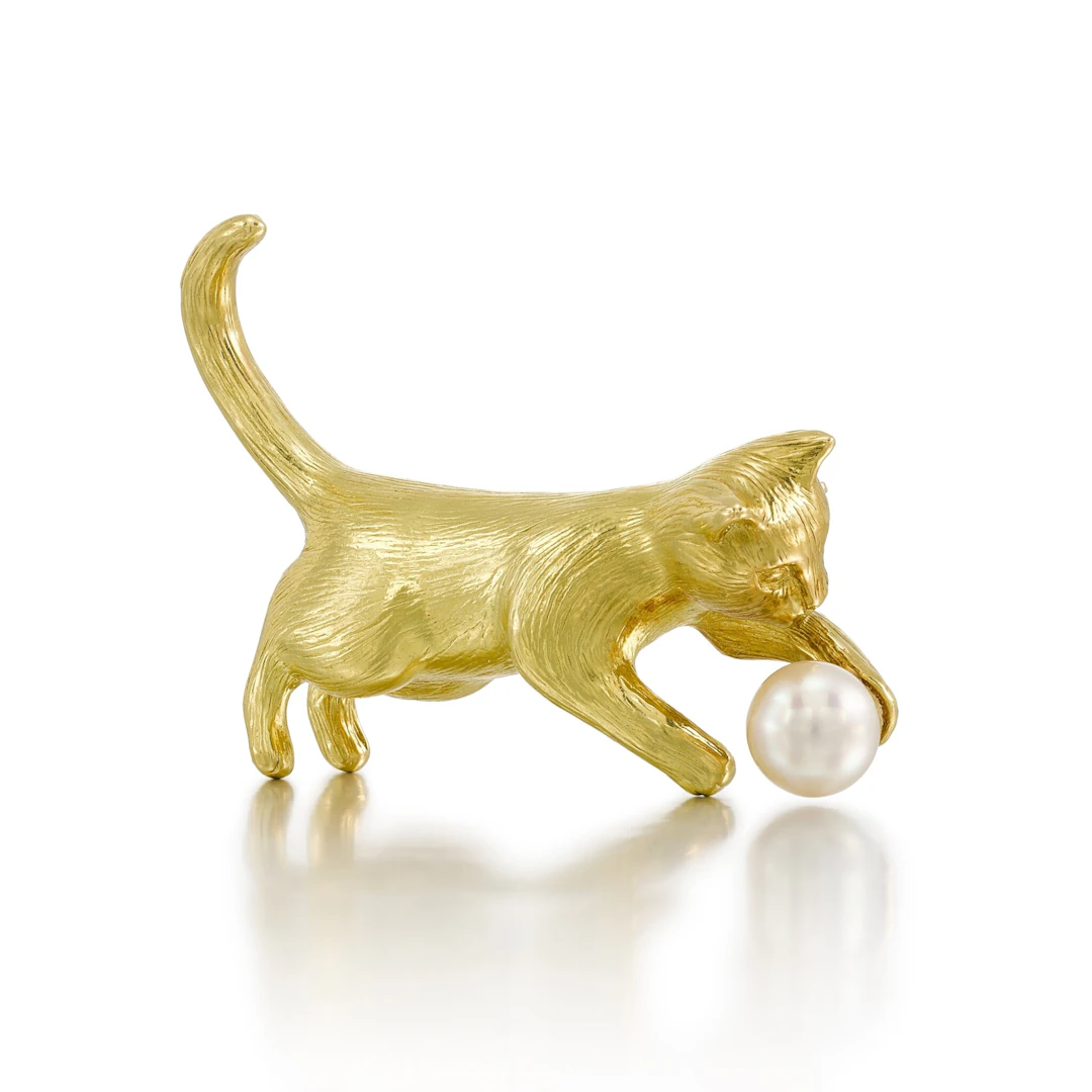 Gold and Cultured Pearl Cat Brooch Tiffany & Co.
