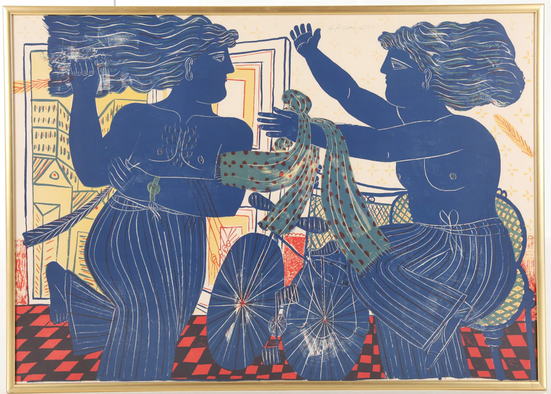 ALEXANDRE FASSIANOS. 1935-2022. Färglitografi, "Dansande par", signerad