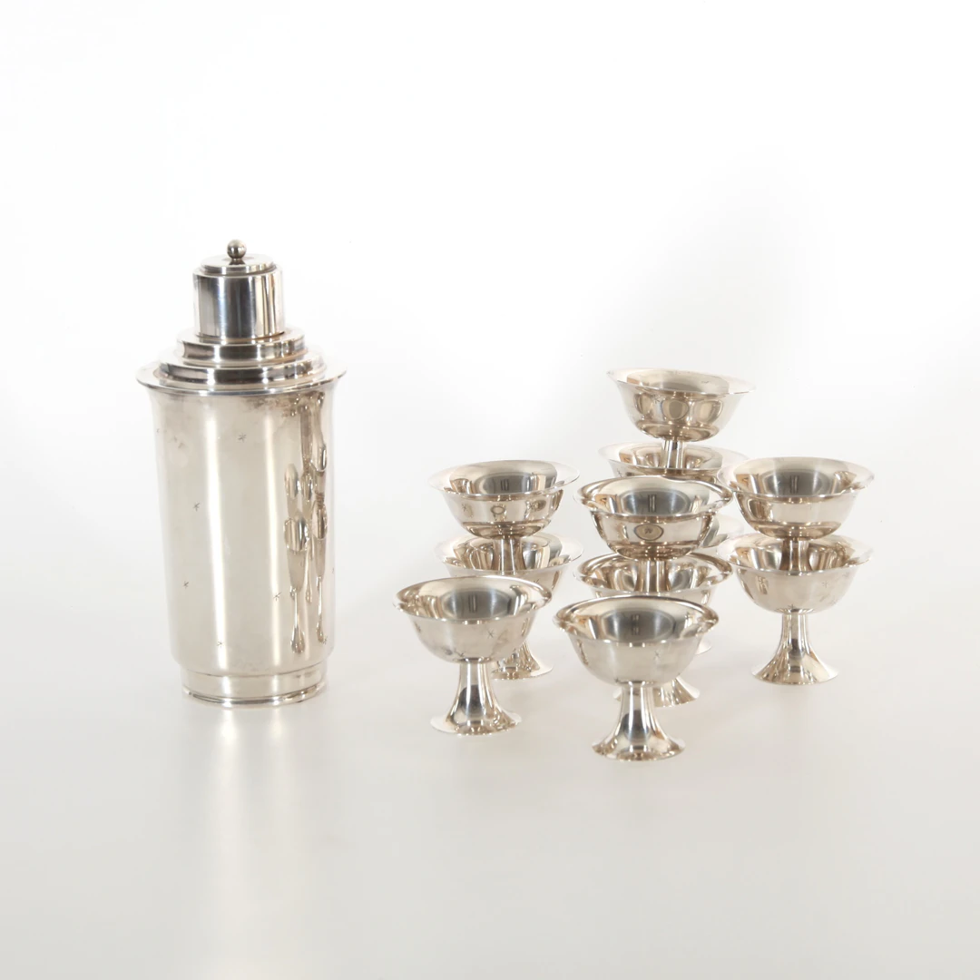 COCKTAILSET, 12 delar, nysilver, Enessko, 1900-talets första hälft.