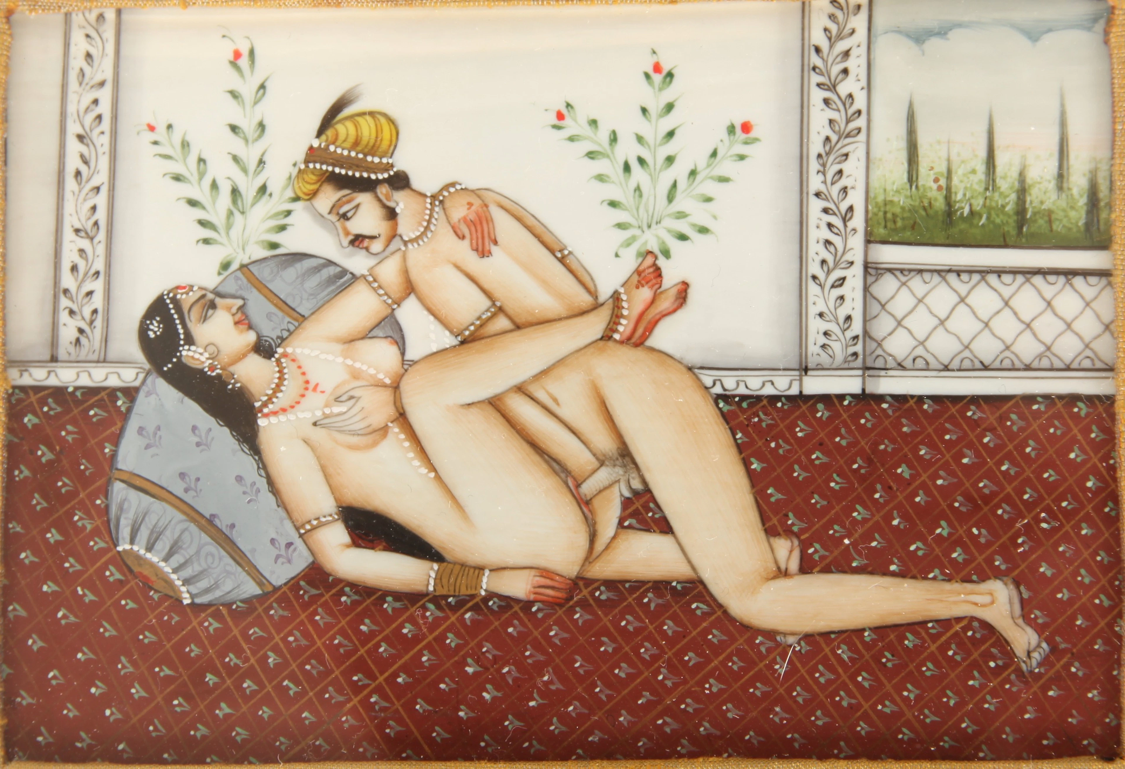 EROTISK MÅLNING, 16 x 19 cm, Indien, 1900-talets andra hälft.