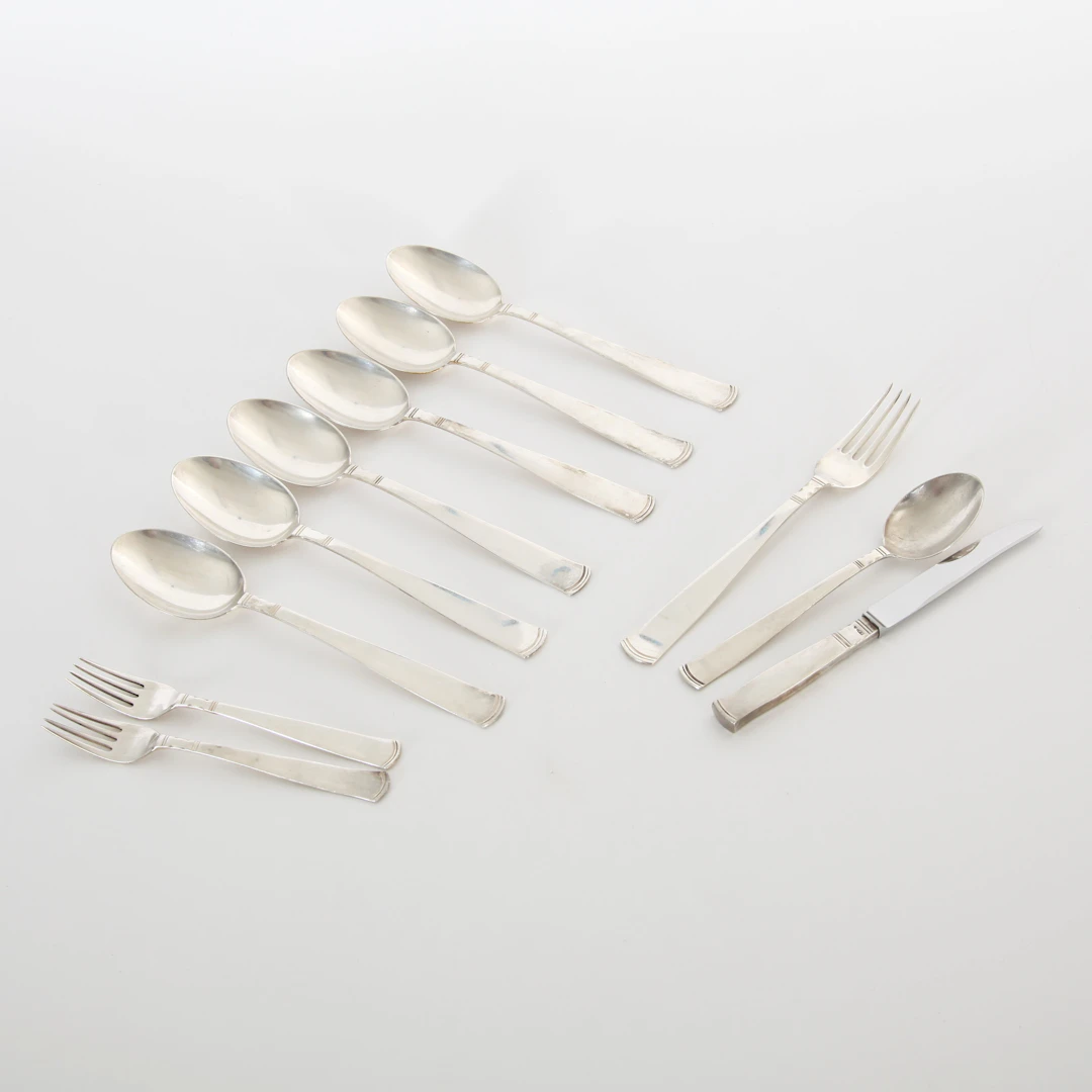 JACOB ÄNGMAN. 1876-1942, Bestick "Rosenholm", 11 delar, silver, 1960/70-tal.