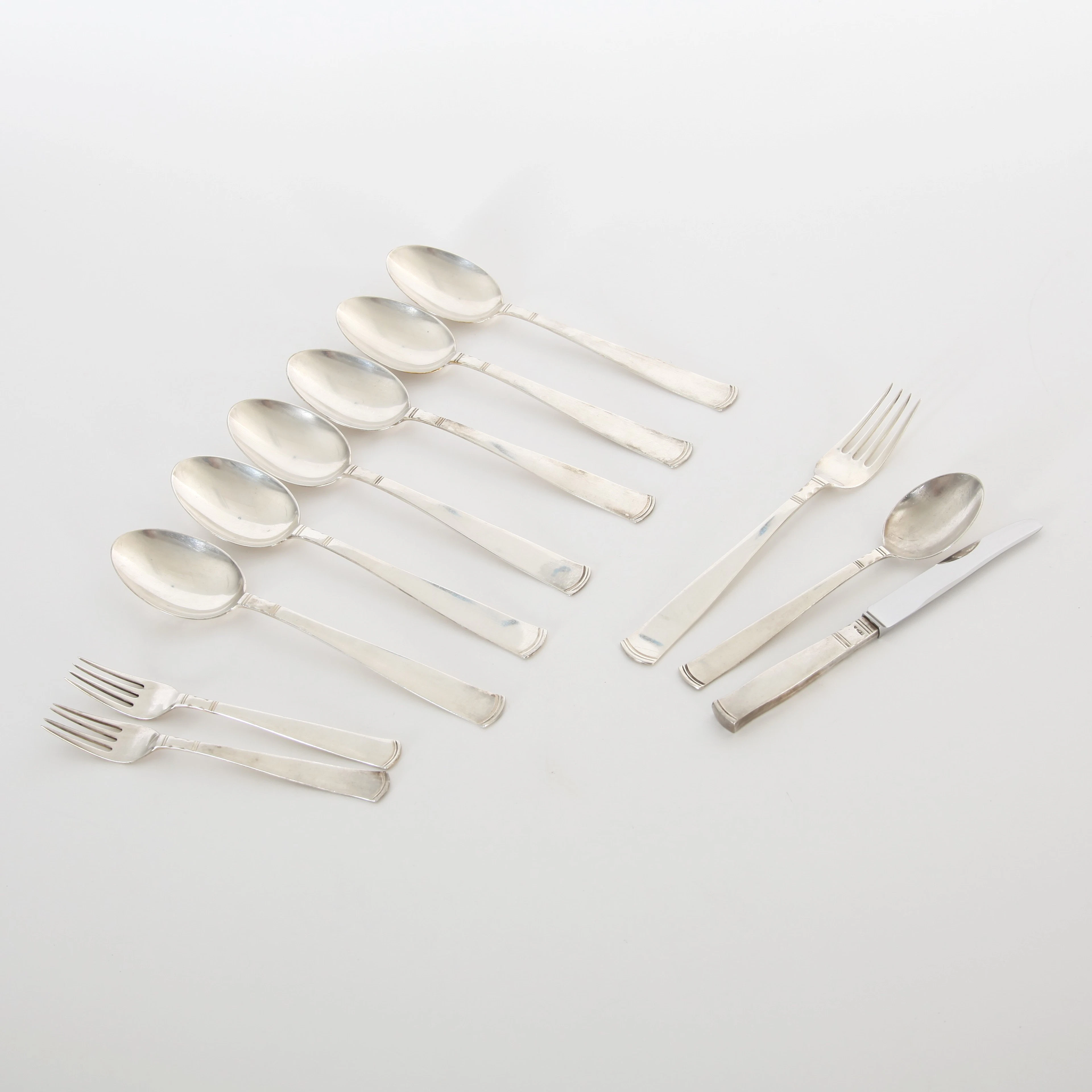 JACOB ÄNGMAN. 1876-1942, Bestick "Rosenholm", 11 delar, silver, 1960/70-tal.