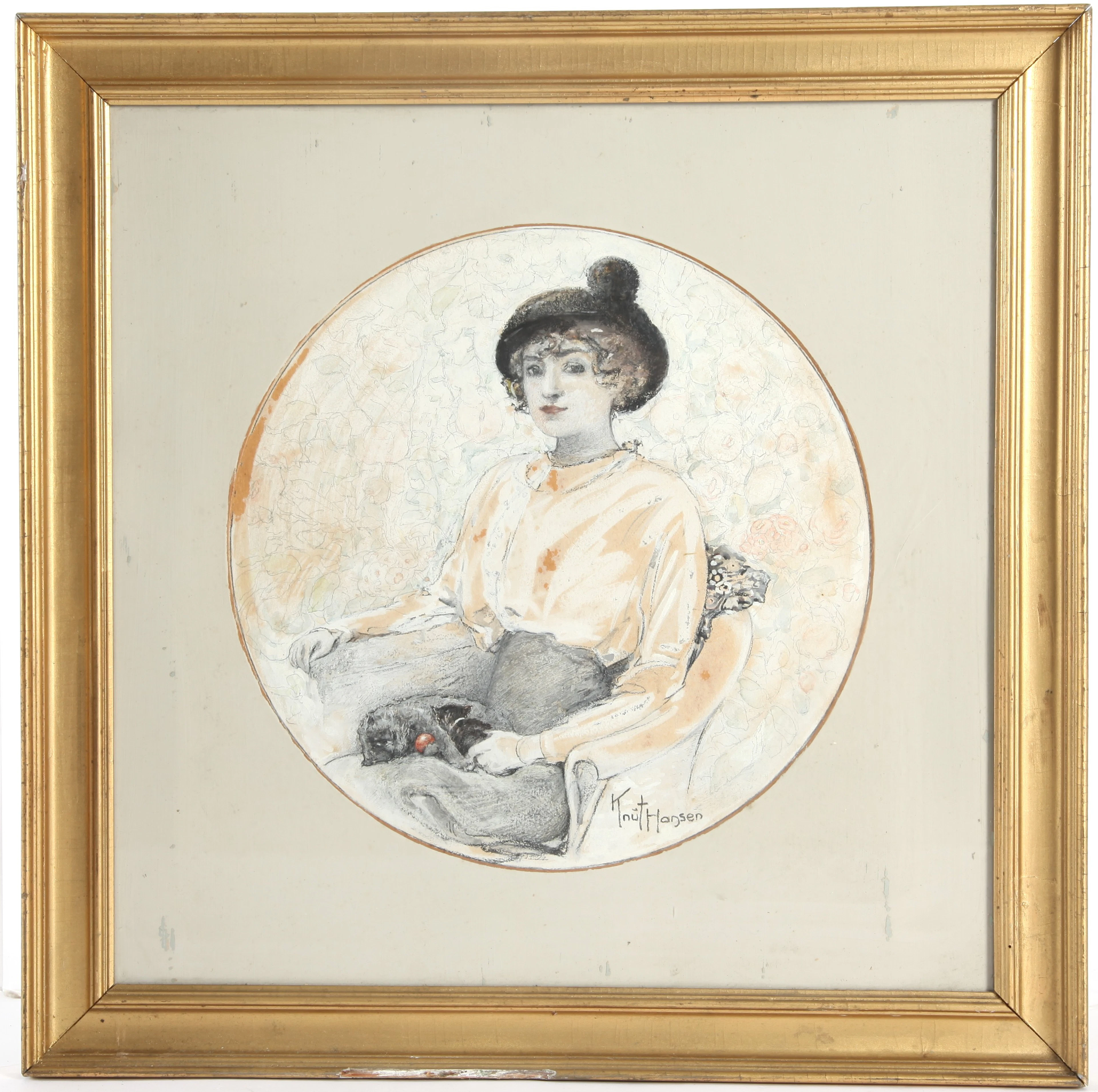 KNUT HANSEN. (1876-1926) Porträtt, måleri på papper, signerad.
