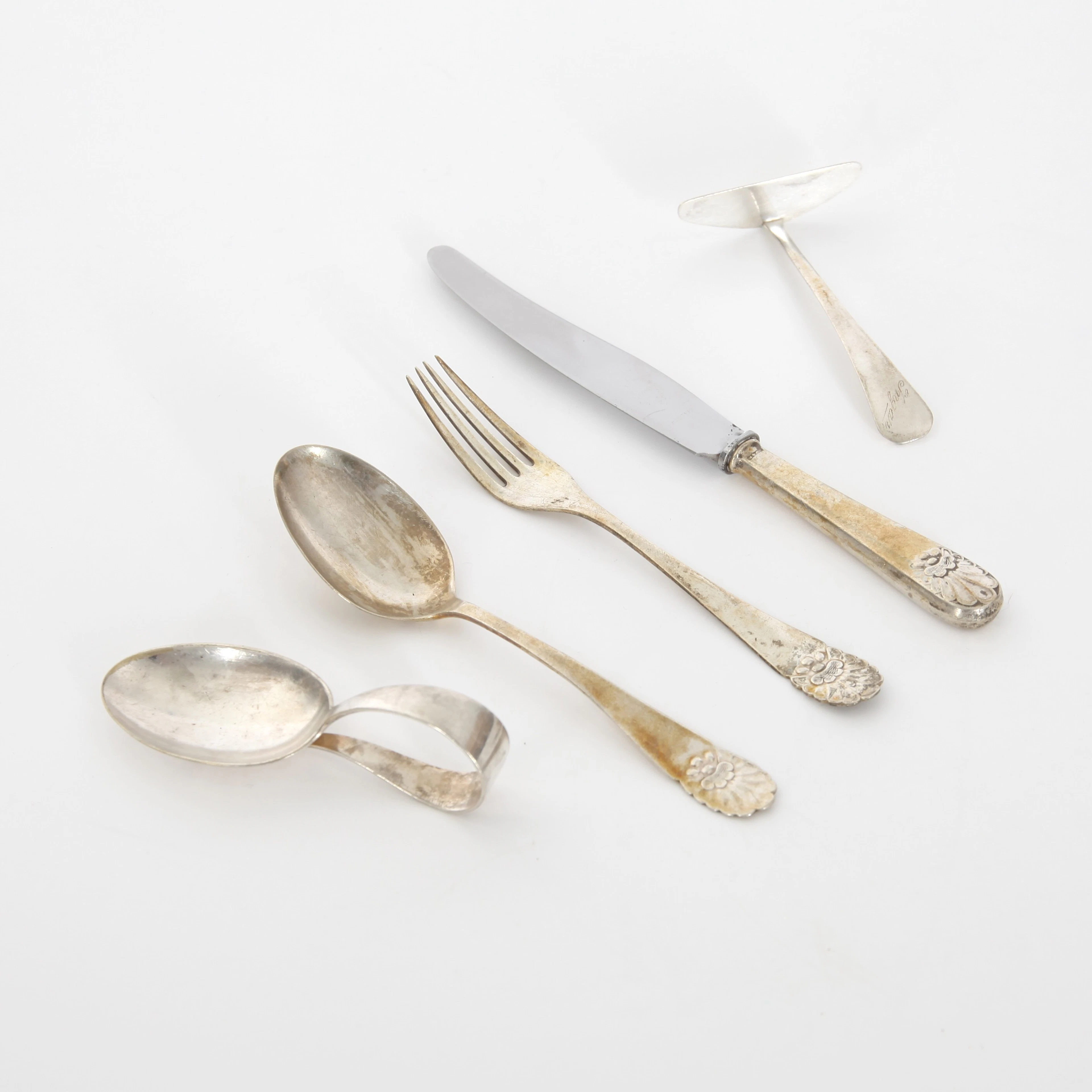 BARNBESTICK, 4 delar silver, 1 del nysilver, 1900-talets första hälft.
