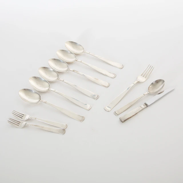 JACOB ÄNGMAN. 1876-1942, Bestick "Rosenholm", 11 delar, silver, 1960/70-tal.