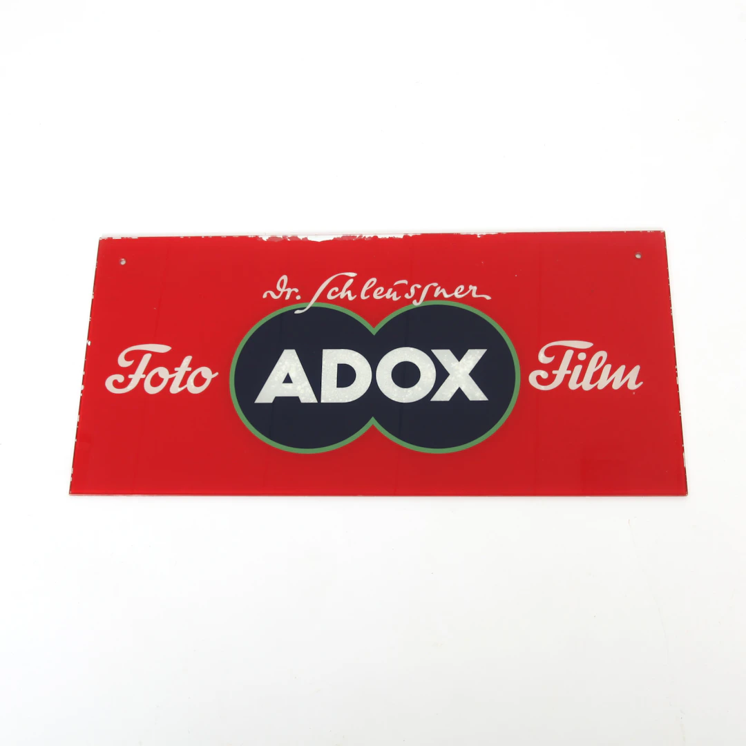 REKLAMSKYLT ADOX, 60 x 29 cm, glas, Tyskland, 1950-tal.